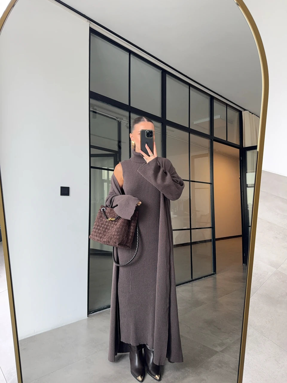 طقم جرزة مع فستان بني - KP1411