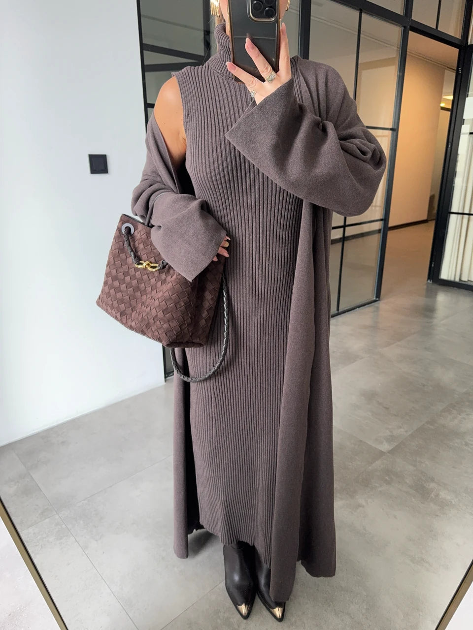 طقم جرزة مع فستان بني - KP1411