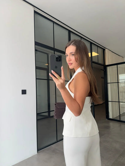 طقم ڤيست مع بنطلون ابيض - KP1068