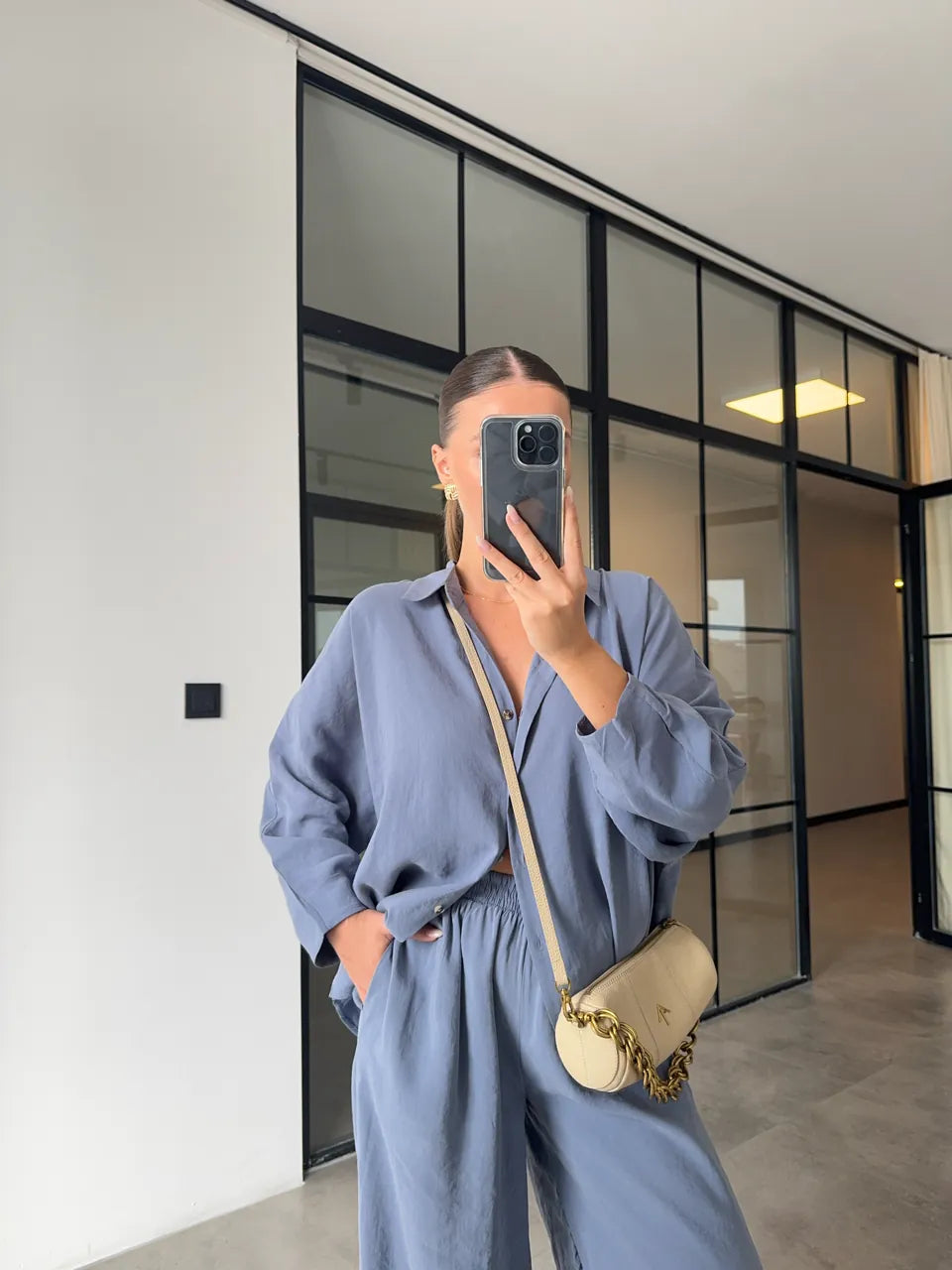 طقم قميص مع بنطلون سكني مزرق - KP1338