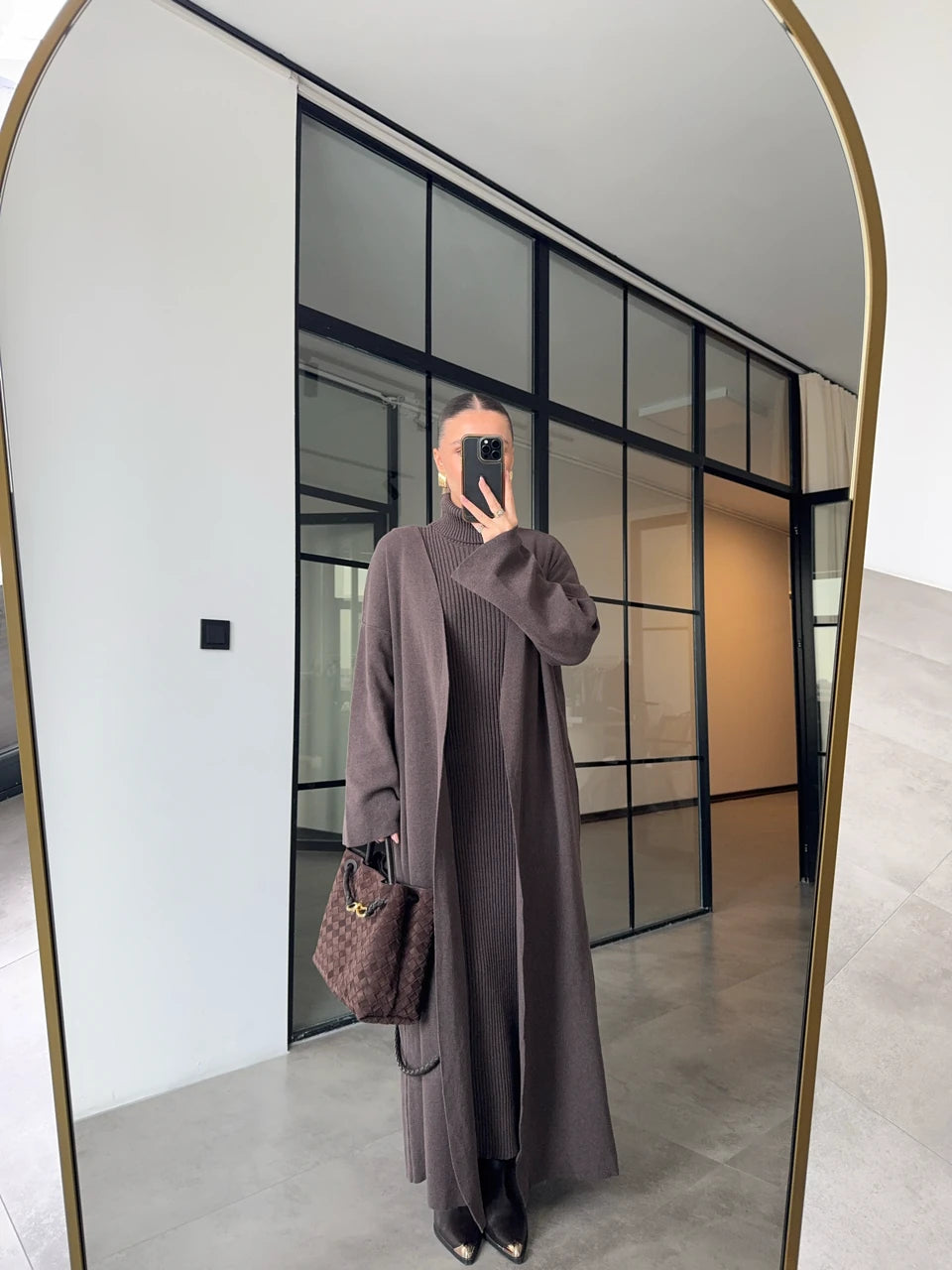 طقم جرزة مع فستان بني - KP1411