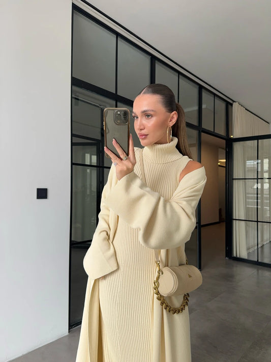 طقم جرزة مع فستان بيج - KP1411