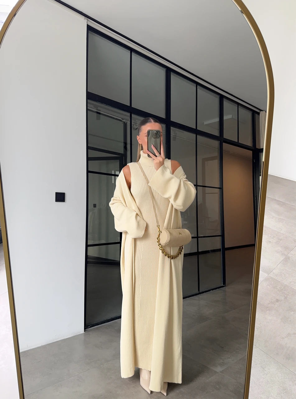 طقم جرزة مع فستان بيج - KP1411