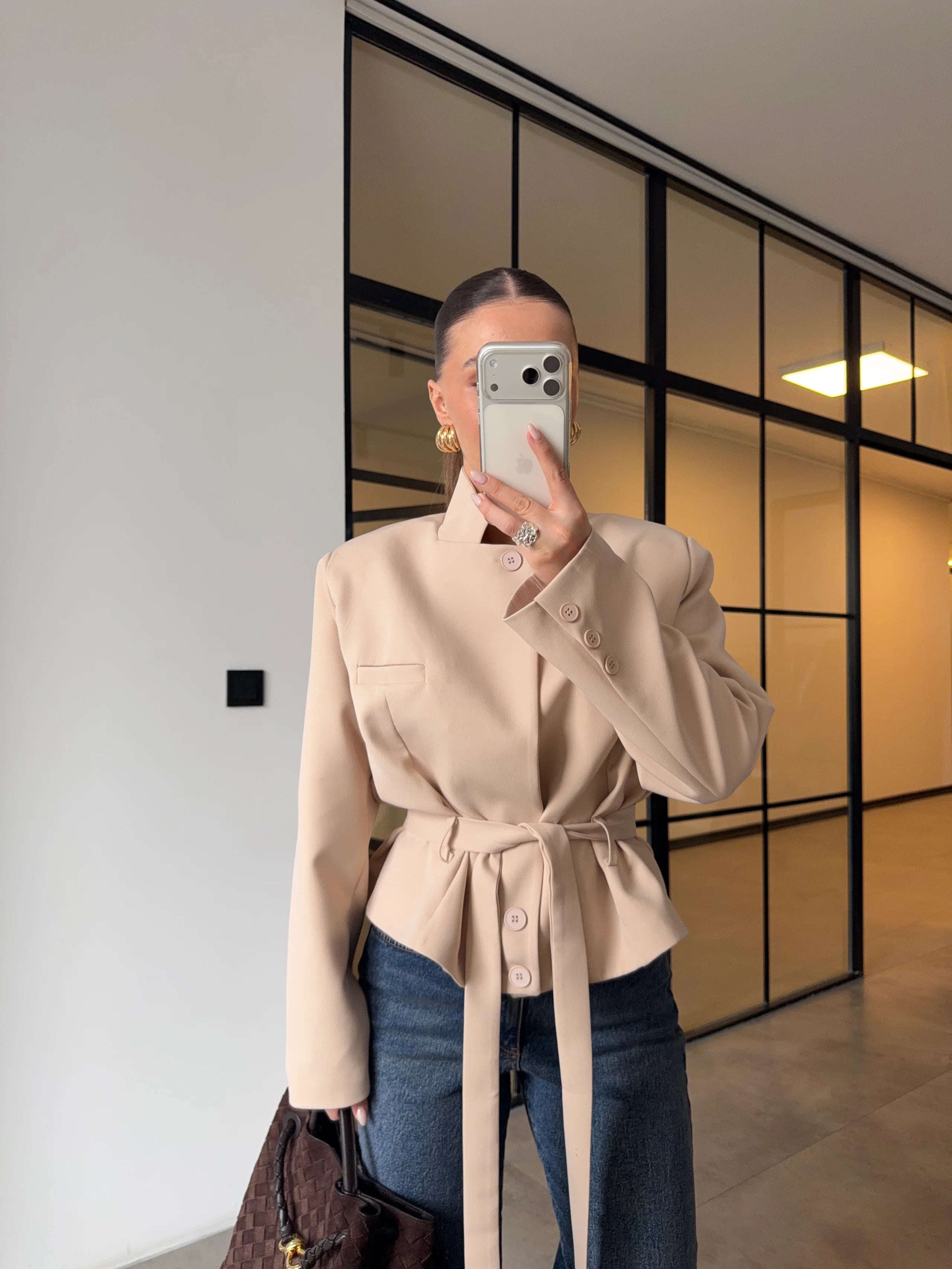 جكيت بحزام بيج - KP7228