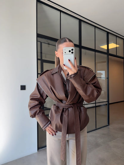 جكيت جلد بني - KP7115