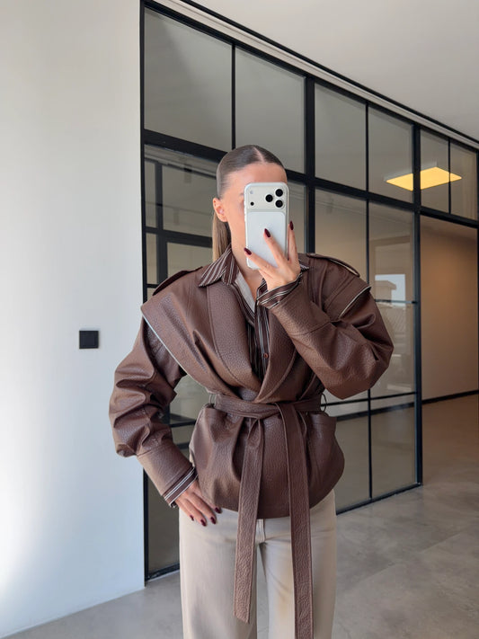 جكيت جلد بني - KP7115