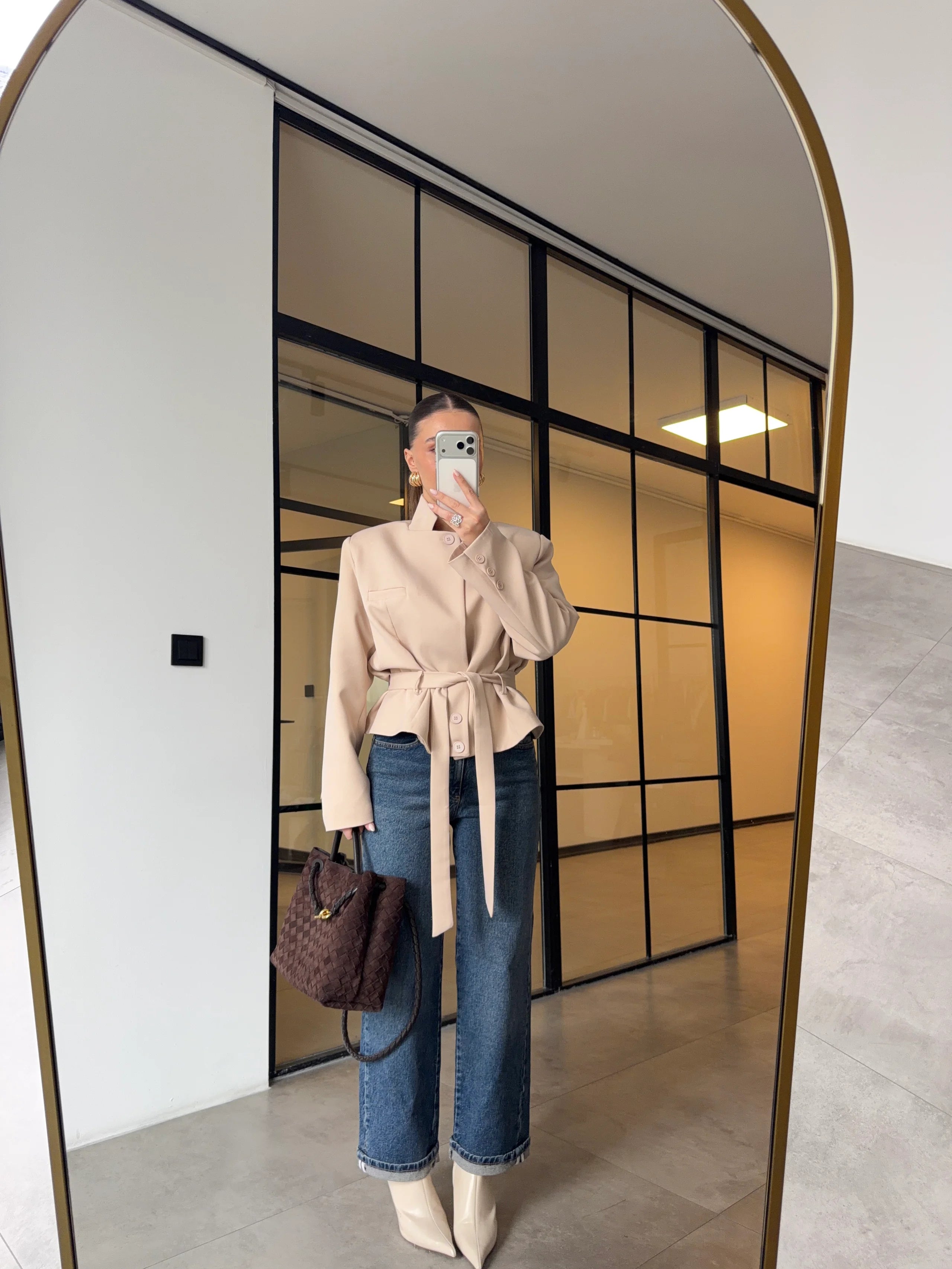 جكيت بحزام بيج - KP7228