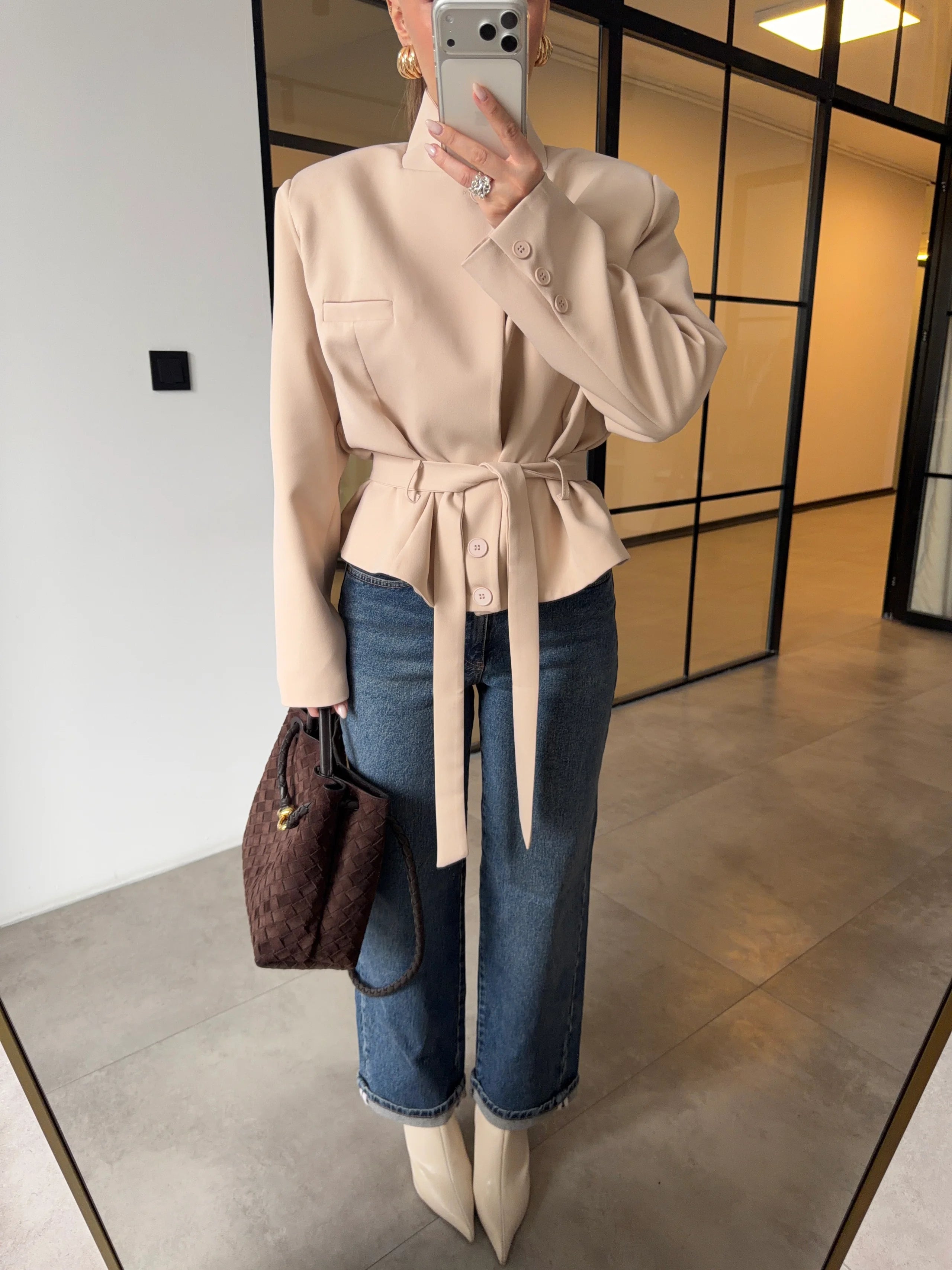 جكيت بحزام بيج - KP7228