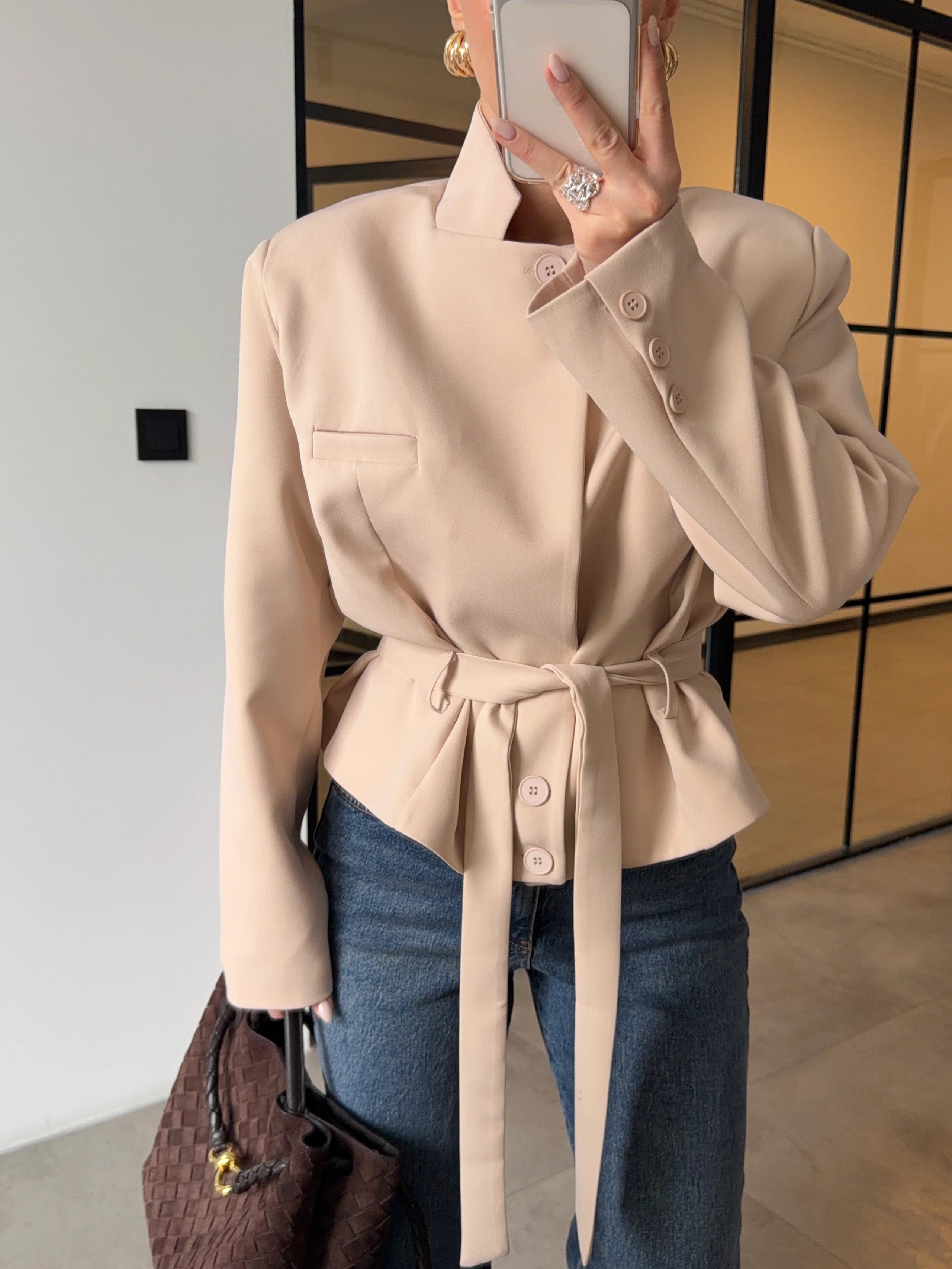 جكيت بحزام بيج - KP7228