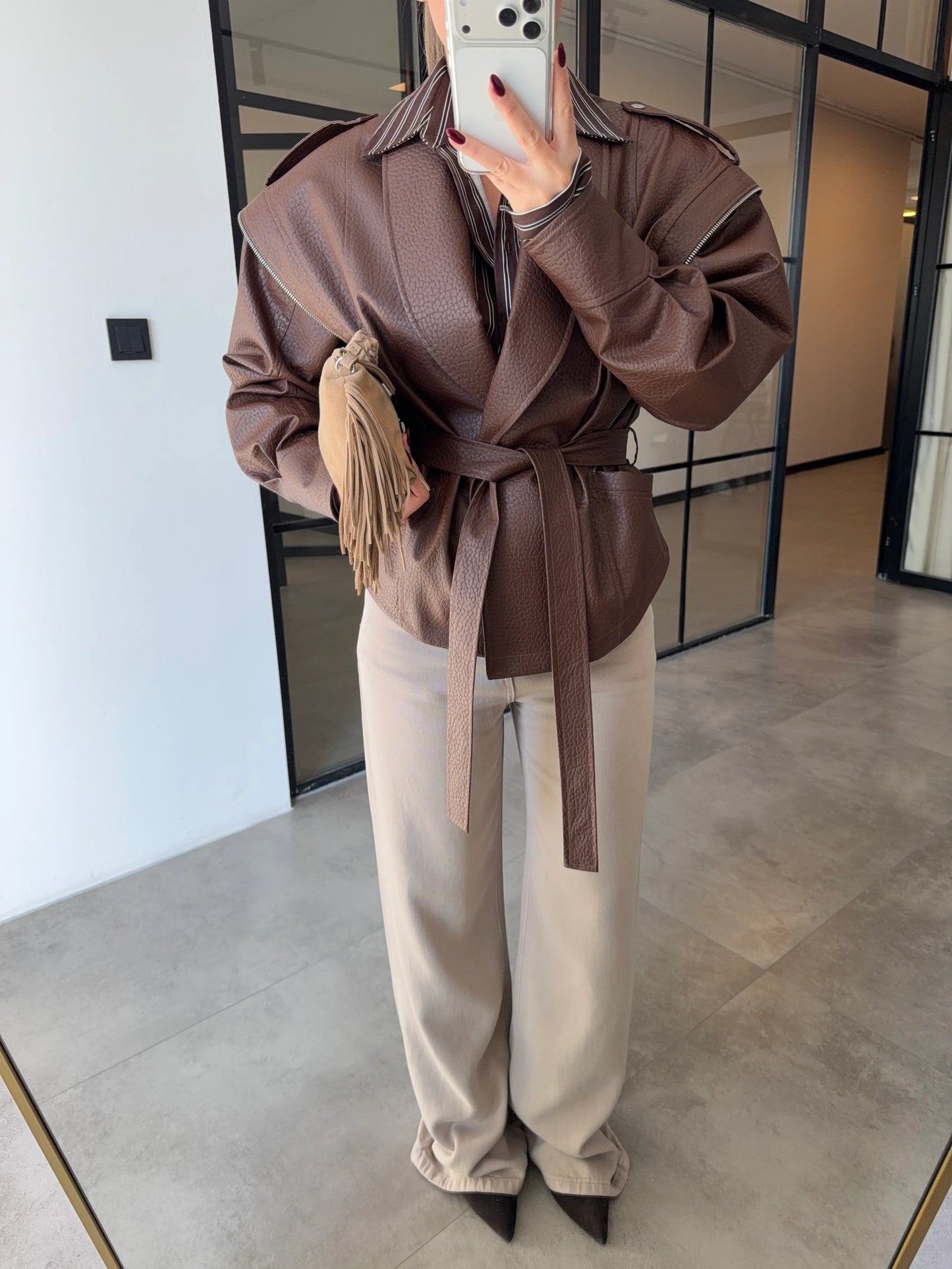 جكيت جلد بني - KP7115