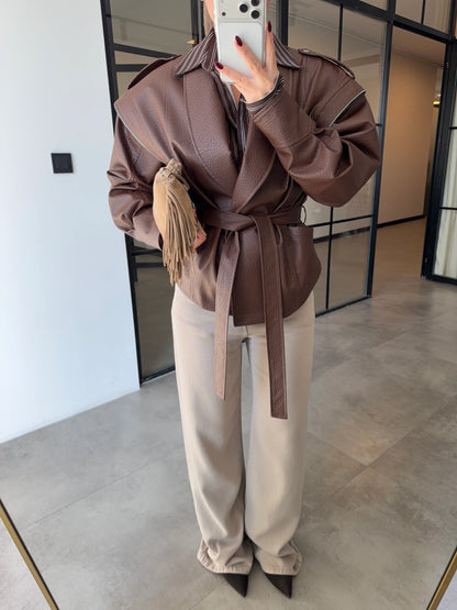 جكيت جلد بني - KP7115