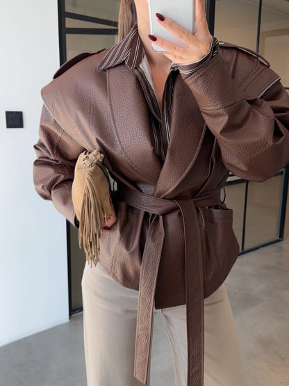 جكيت جلد بني - KP7115