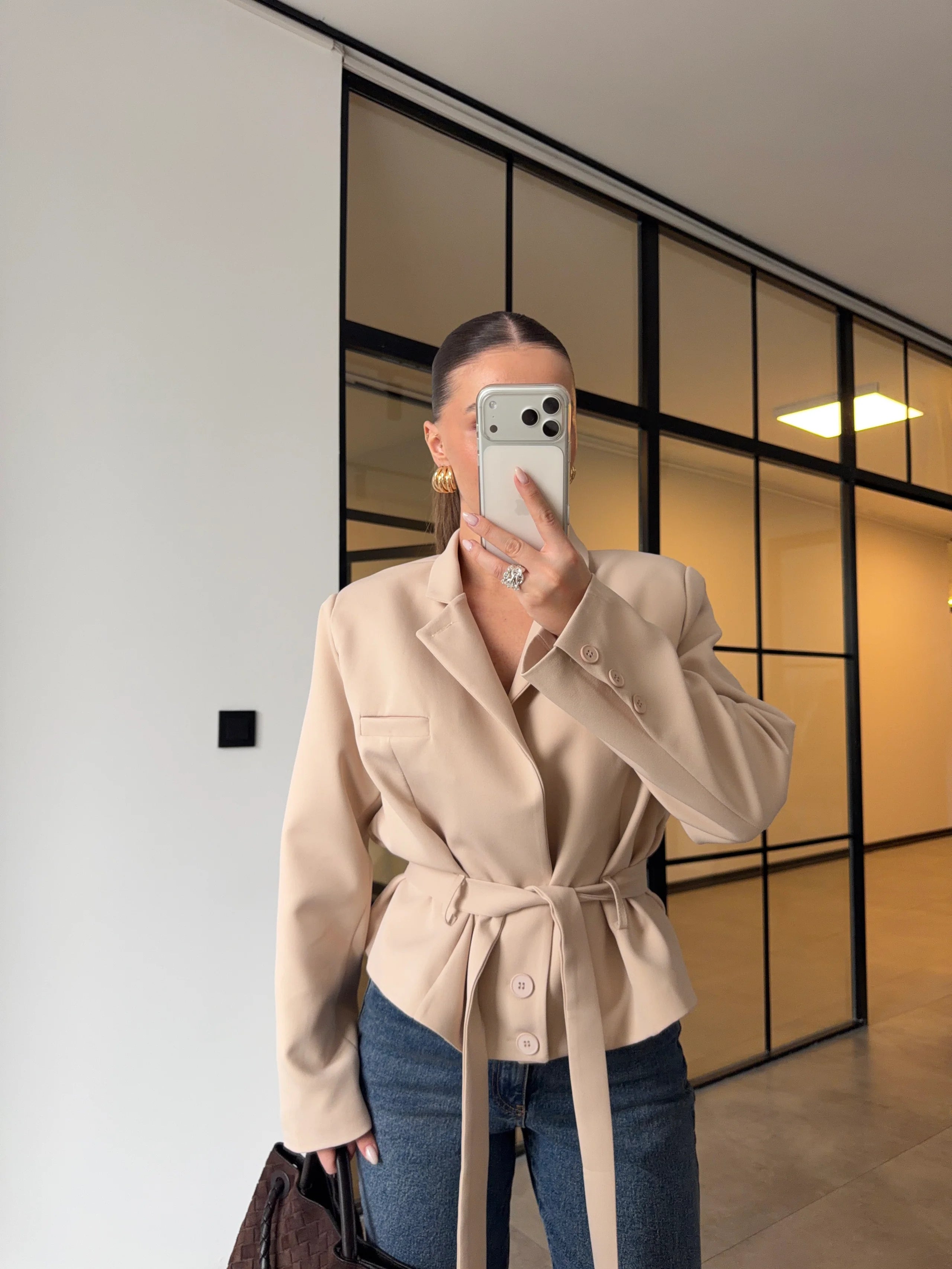 جكيت بحزام بيج - KP7228