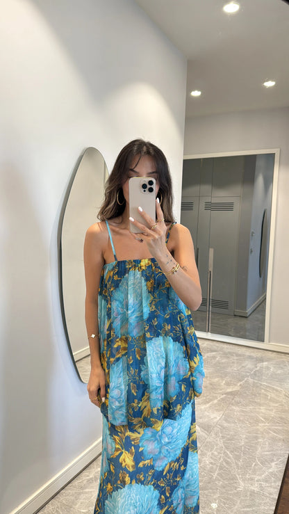 فستان شيفون ازرق مورد - KP2213