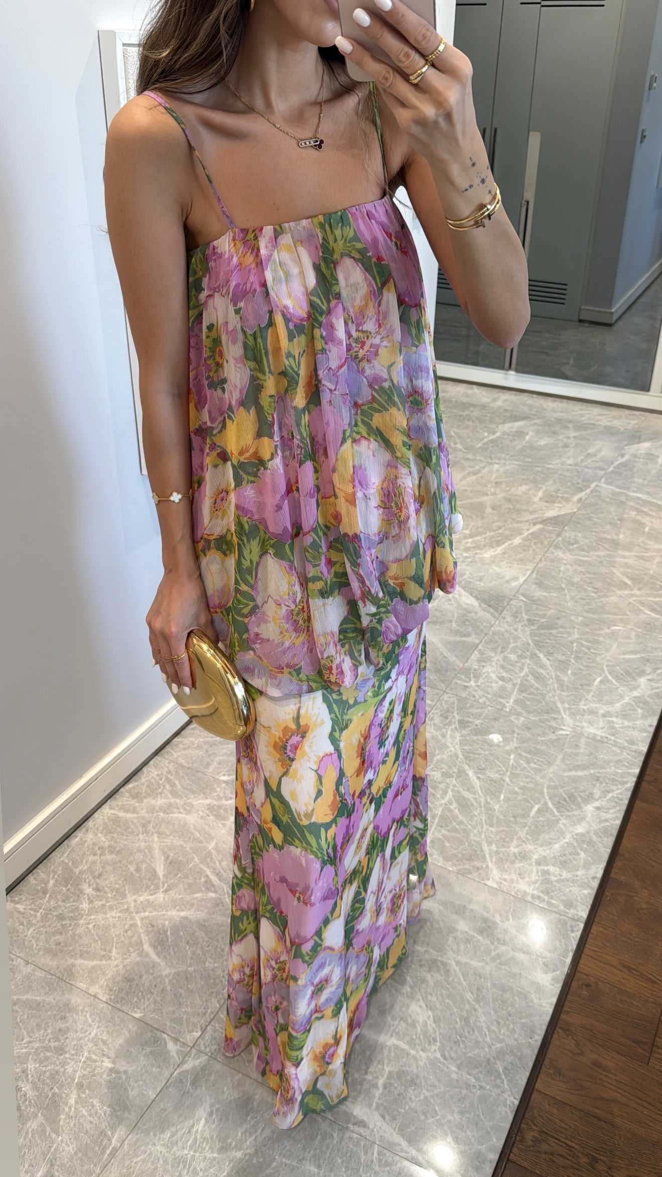 فستان شيفون زهري مورد - KP2213