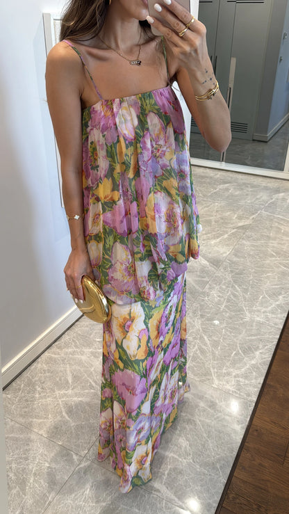 فستان شيفون زهري مورد - KP2213