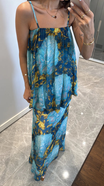 فستان شيفون ازرق مورد - KP2213