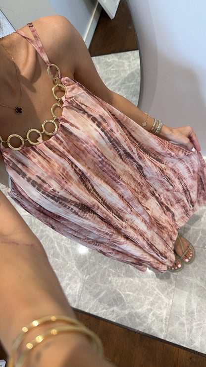 فستان ملون زهري - KP2166