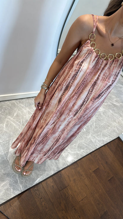 فستان ملون زهري - KP2166