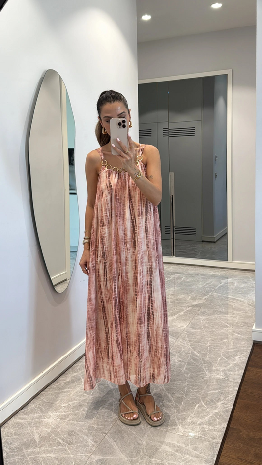 فستان ملون زهري - KP2166