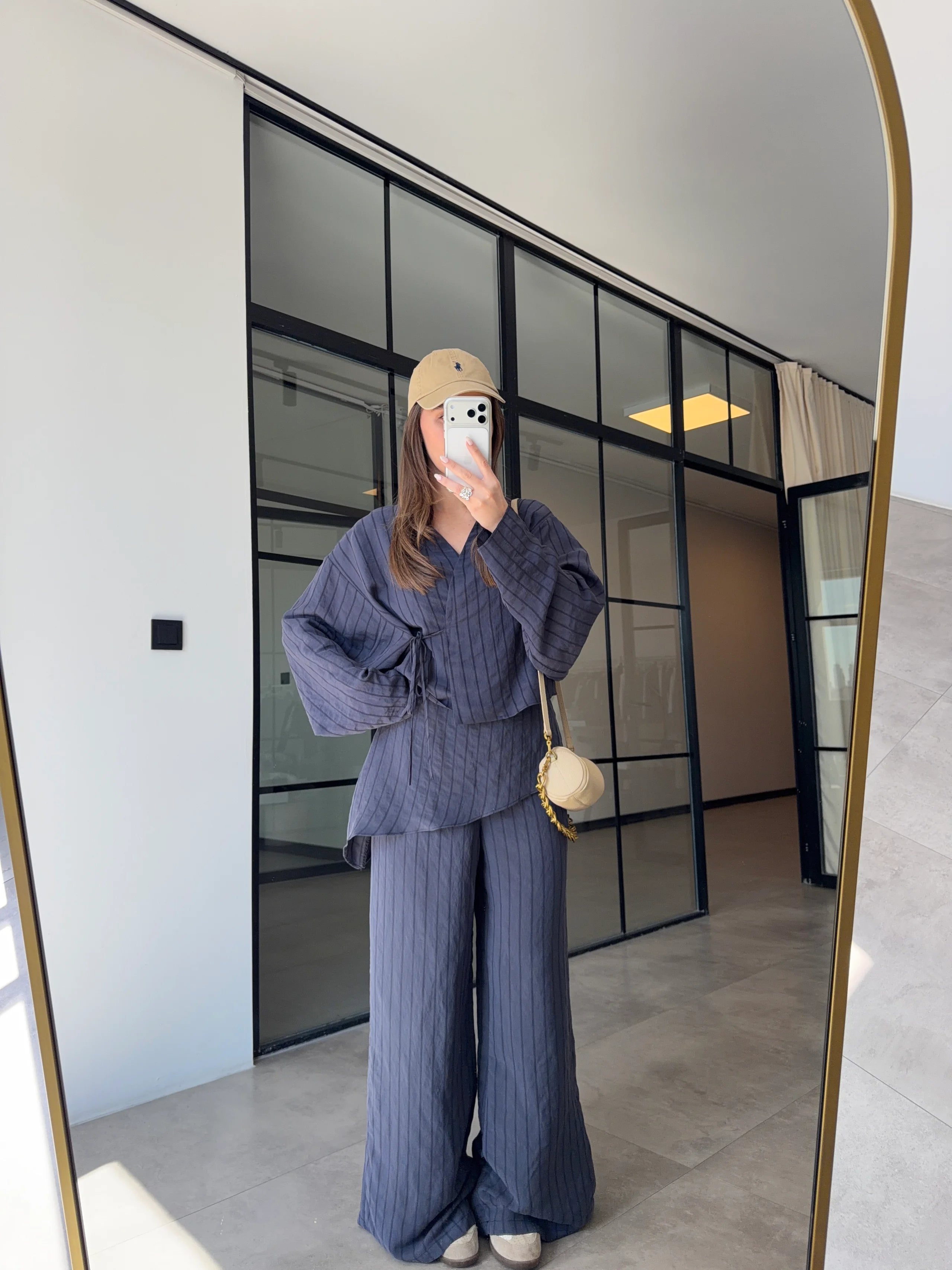 طقم مخطط قميص مع بنطلون كحلي - KP1555