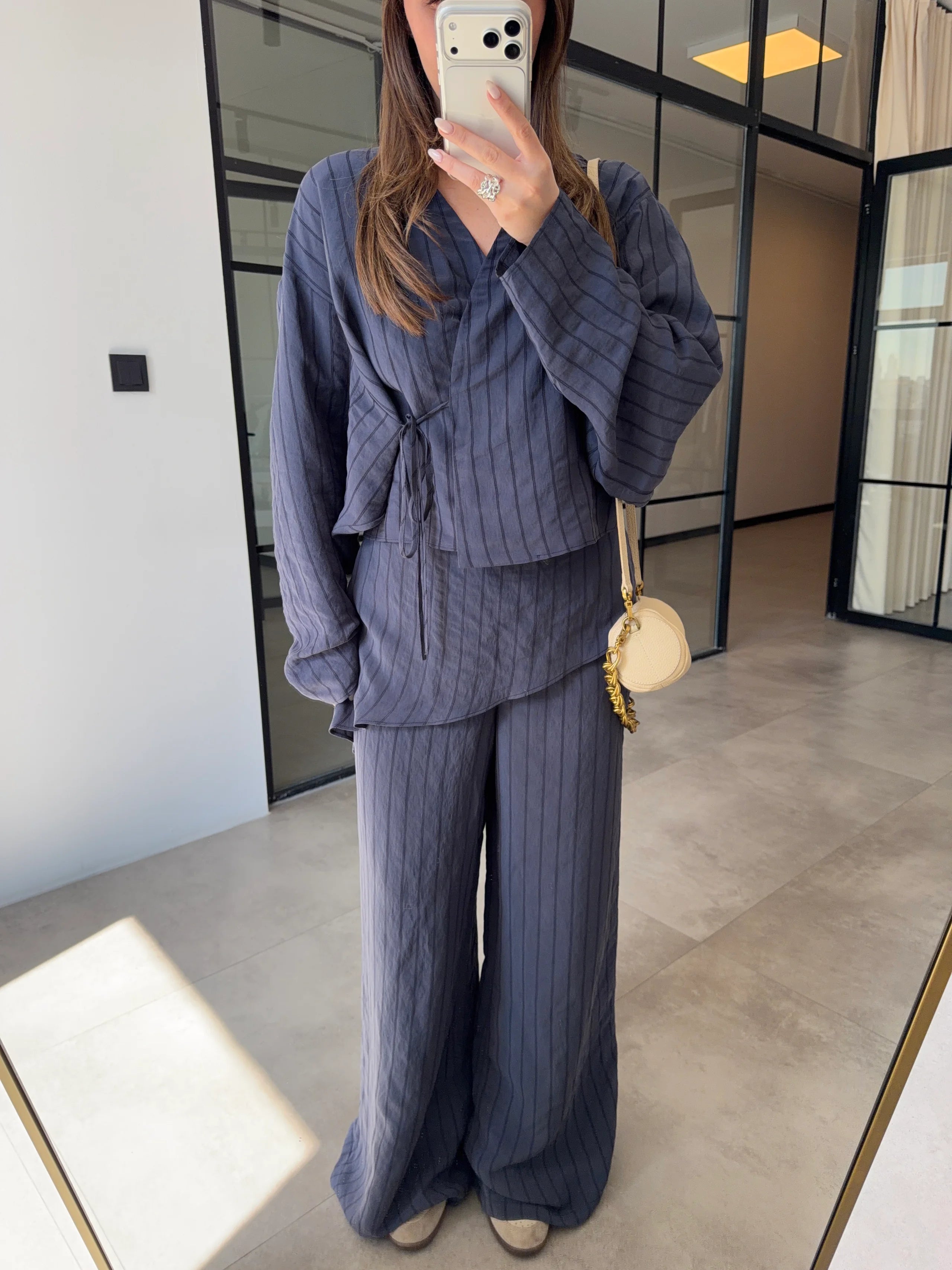 طقم مخطط قميص مع بنطلون كحلي - KP1555