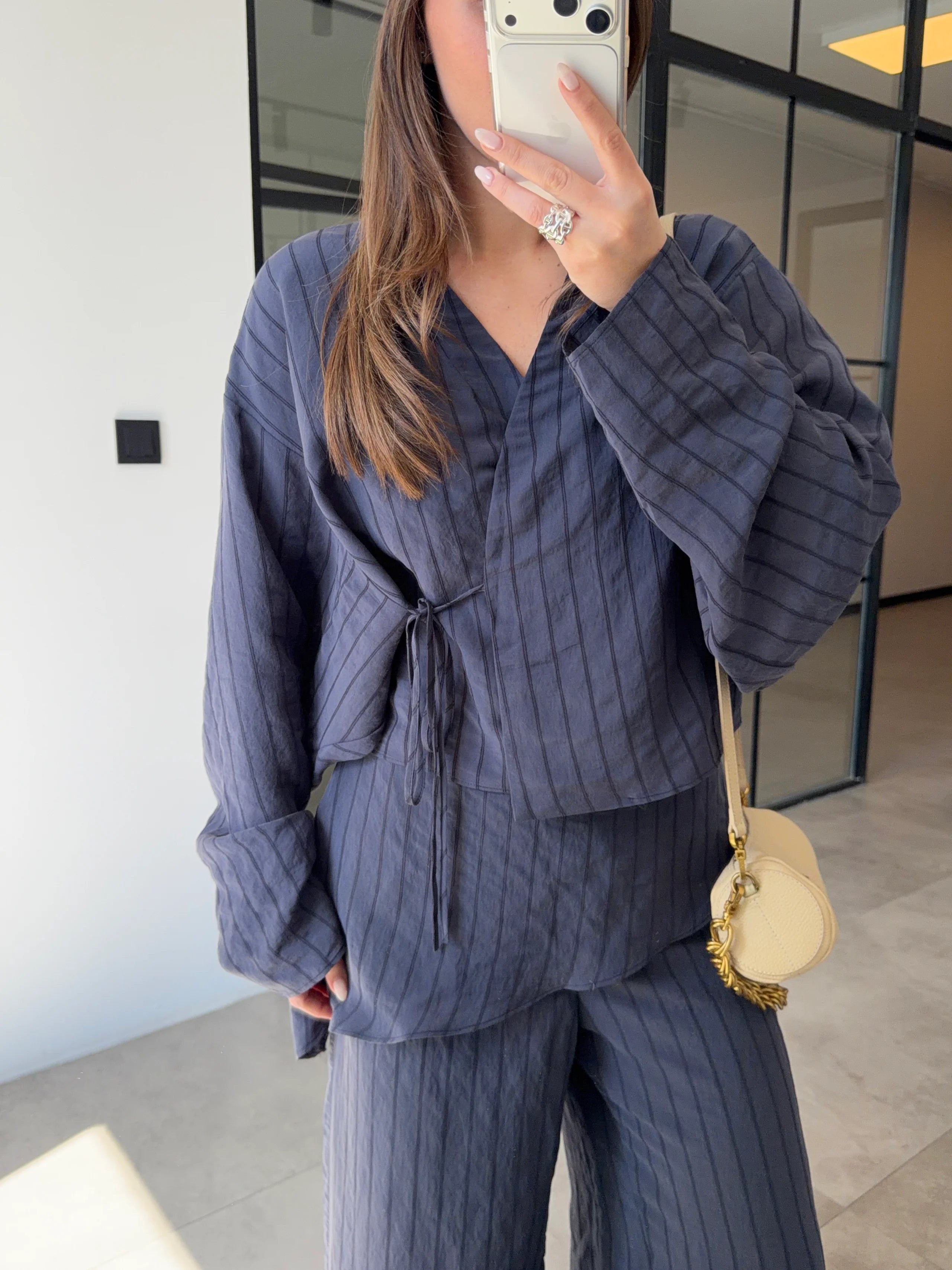 طقم مخطط قميص مع بنطلون كحلي - KP1555