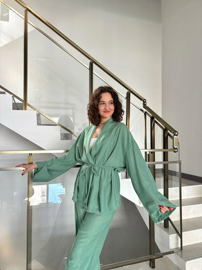 KP1055 - طقم كيمونو اخضر مزرق