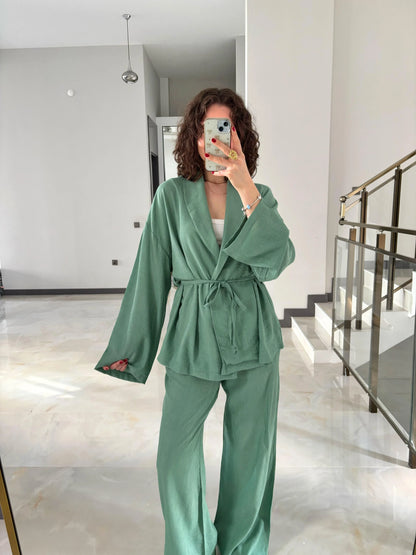 KP1055 - طقم كيمونو اخضر مزرق