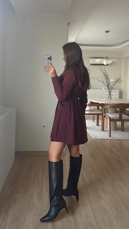 فستان خمري بحزام - KP2232