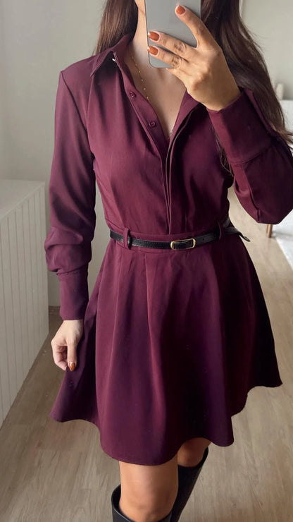 فستان خمري بحزام - KP2232