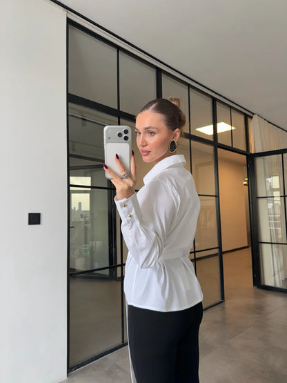 قميص ابيض بحزام - KP4289