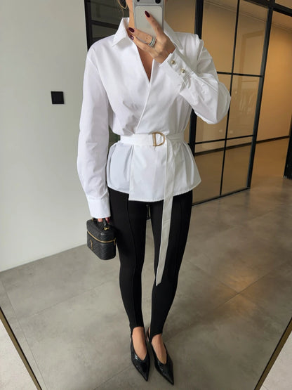 قميص ابيض بحزام - KP4289