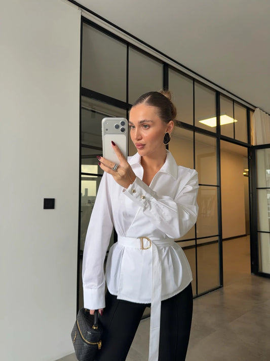 قميص ابيض بحزام - KP4289