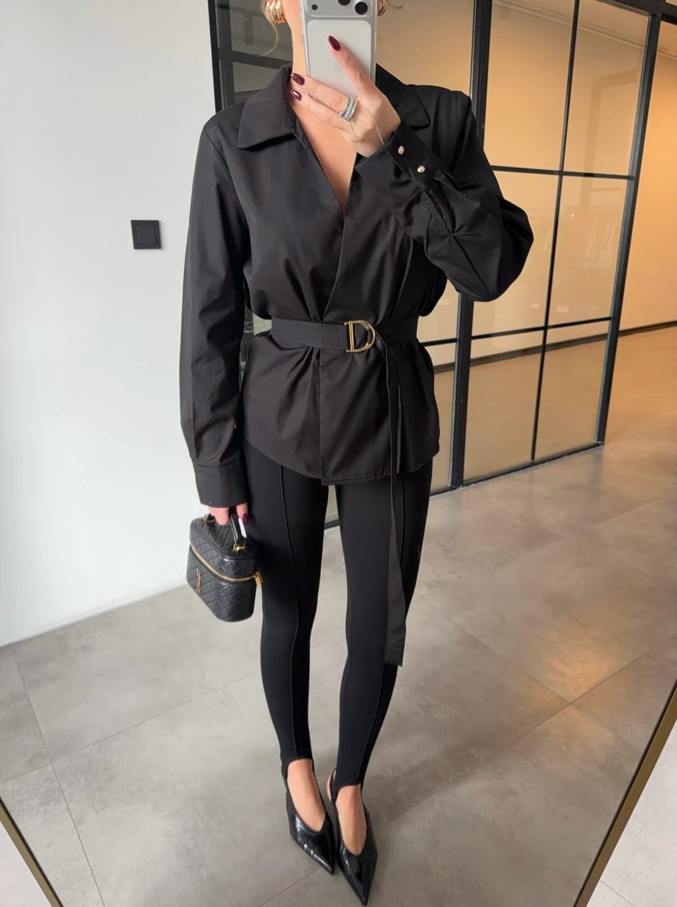 قميص اسود بحزام - KP4289