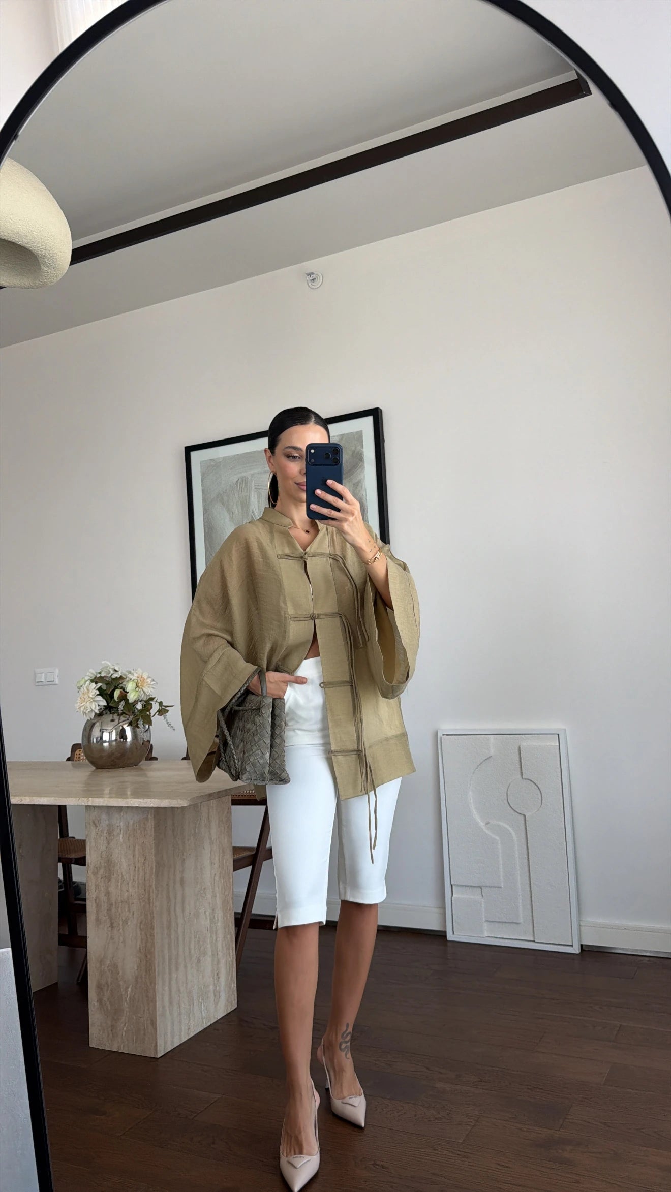 قميص مع ربطات زيتي - KP4547