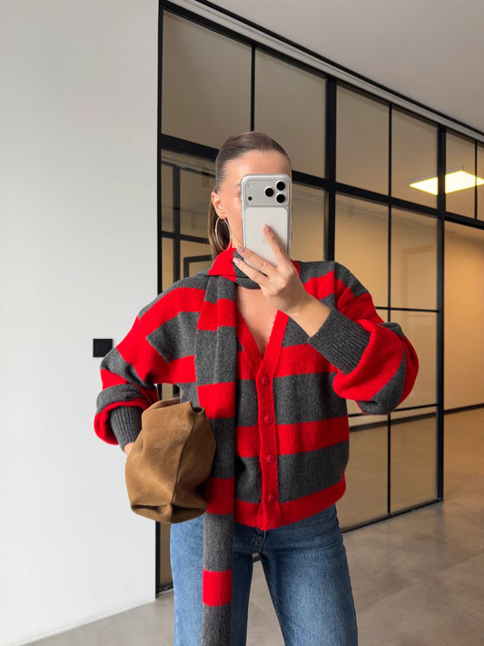 جرزة مخططة احمر ورمادي - KP4396