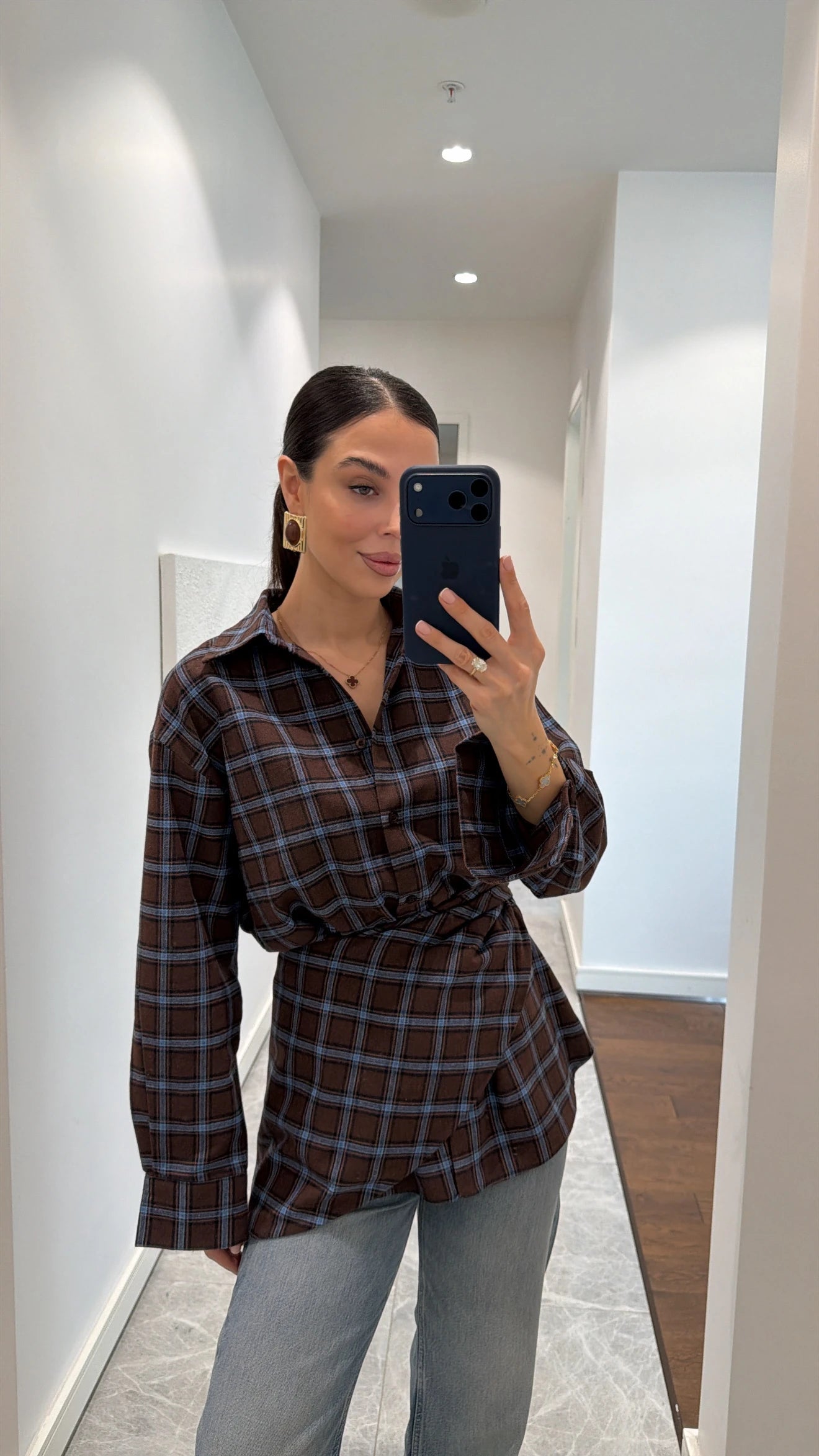 قميص كاروهات بني وأزرق - KP4376