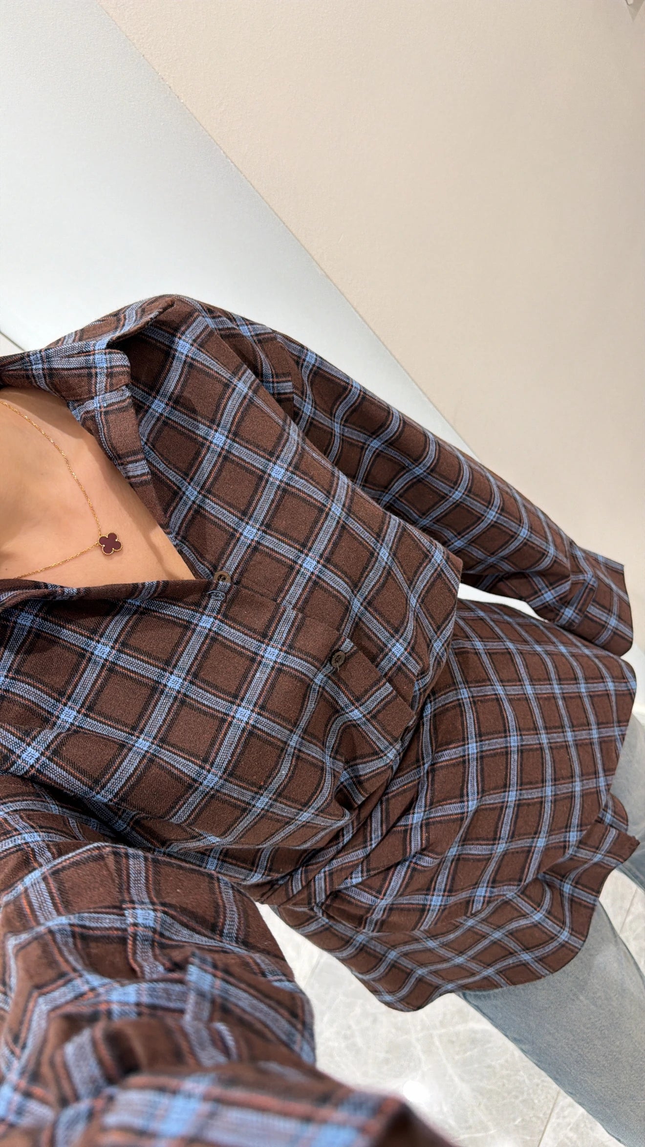 قميص كاروهات بني وأزرق - KP4376