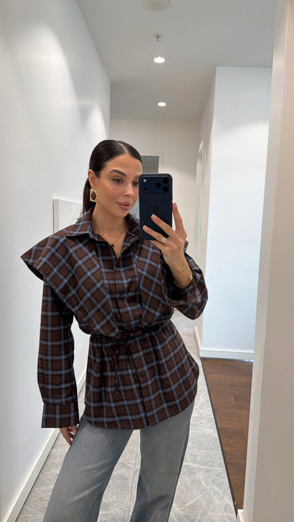 قميص كاروهات بني وأزرق - KP4376