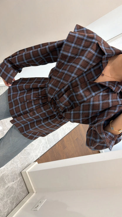 قميص كاروهات بني وأزرق - KP4376