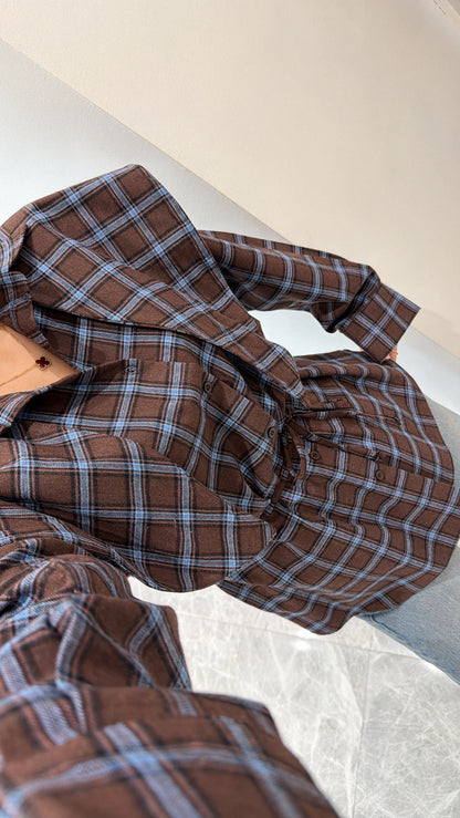 قميص كاروهات بني وأزرق - KP4376