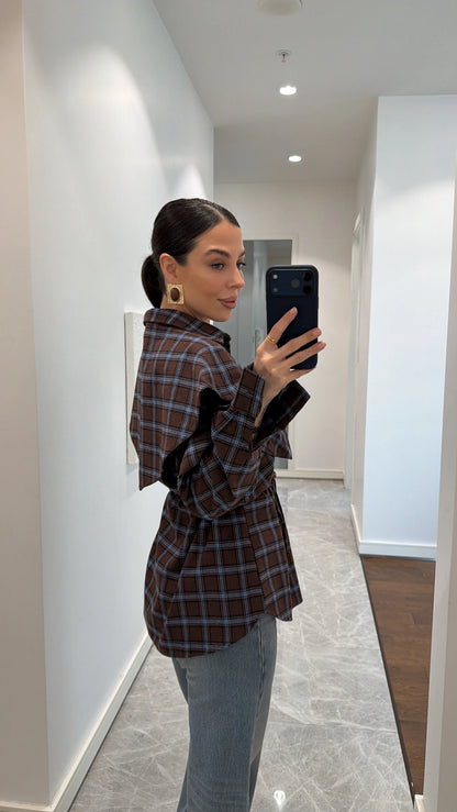 قميص كاروهات بني وأزرق - KP4376