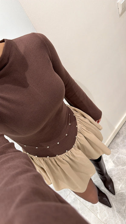 فستان بني - KP2237