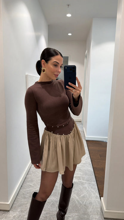 فستان بني - KP2237