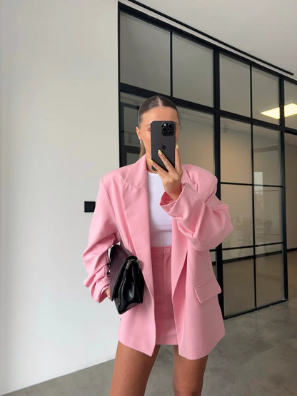 طقم بليزر مع تنورة زهري - KP1361