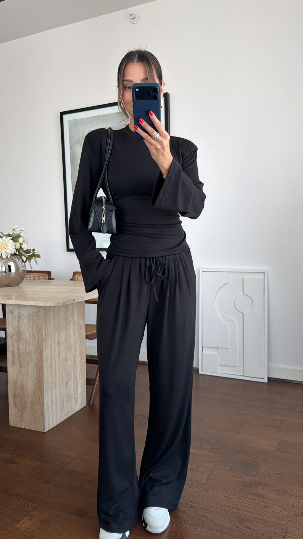 طقم بلوزة ربط اسود - KP1729