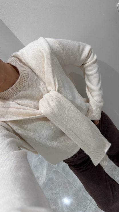 بلوزة مع شال بيج - KP4380