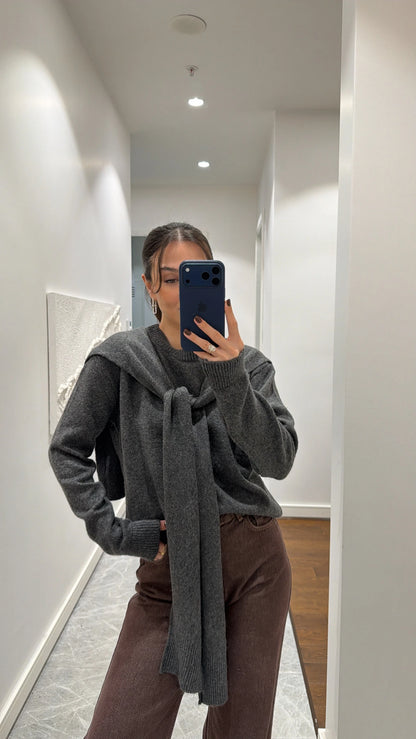 بلوزة مع شال رمادي - KP4380