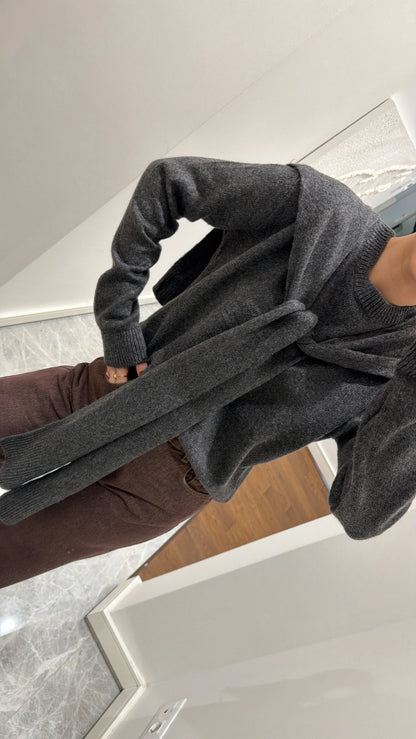 بلوزة مع شال رمادي - KP4380